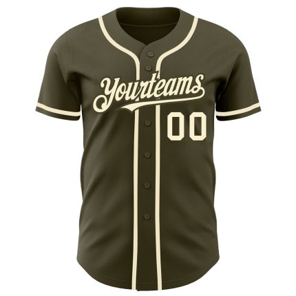 Personalized Olive Cream Authentic Salute To Service Baseball Jersey Team Custom Name and Number