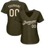 Personalized Olive Cream-Black Authentic Salute To Service Baseball Jersey Team Custom Name and Number