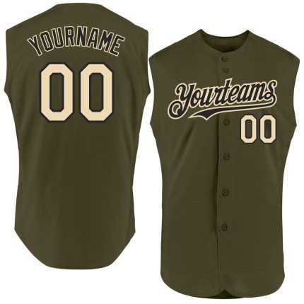 Personalized Olive Cream-Black Authentic Sleeveless Salute To Service Baseball Jersey Team Custom Name and Number