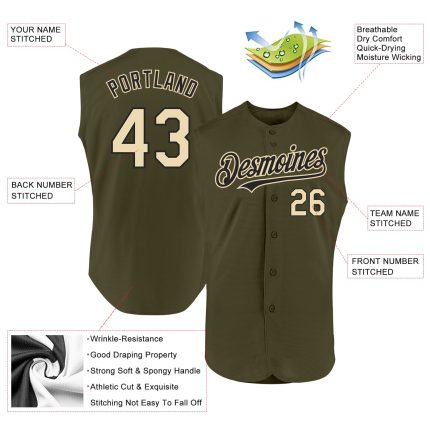 Personalized Olive Cream-Black Authentic Sleeveless Salute To Service Baseball Jersey Team Custom Name and Number