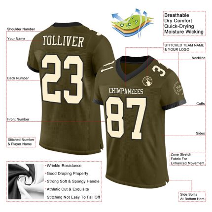 Personalized Olive Cream-Black Mesh Authentic Salute To Service Football Jersey