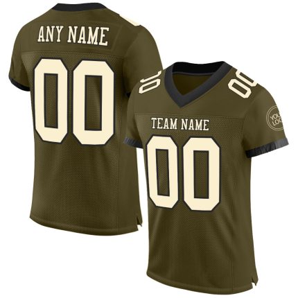 Personalized Olive Cream-Black Mesh Authentic Salute To Service Football Jersey