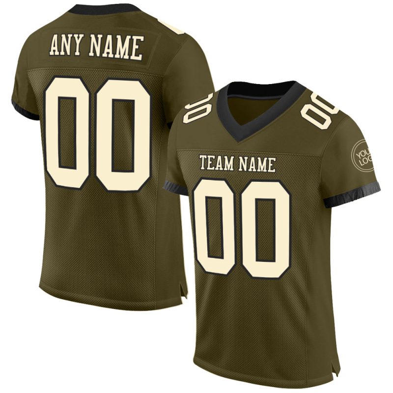 Personalized Olive Cream-Black Mesh Authentic Salute To Service Football Jersey