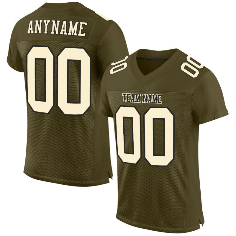 Personalized Olive Cream-Black Mesh Authentic Salute To Service Football Jersey Team Custom Name and Number