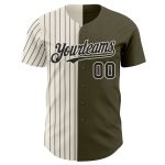 Personalized Olive Cream-Black Pinstripe Authentic Split Fashion Salute To Service Baseball Jersey Team Custom Name and Number