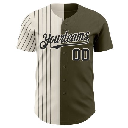 Personalized Olive Cream-Black Pinstripe Authentic Split Fashion Salute To Service Baseball Jersey Team Custom Name and Number