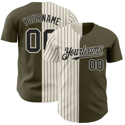 Personalized Olive Cream-Black Pinstripe Authentic Split Fashion Salute To Service Baseball Jersey Team Custom Name and Number