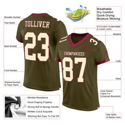 Personalized Olive Cream-Burgundy Mesh Authentic Salute To Service Football Jersey Team Custom Name and Number