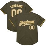 Personalized Olive Cream-Old Gold Mesh Authentic Throwback Salute To Service Baseball Jersey Team Custom Name and Number