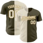 Personalized Olive Cream-Old Gold Pinstripe Authentic Split Fashion Salute To Service Baseball Jersey Team Custom Name and Number