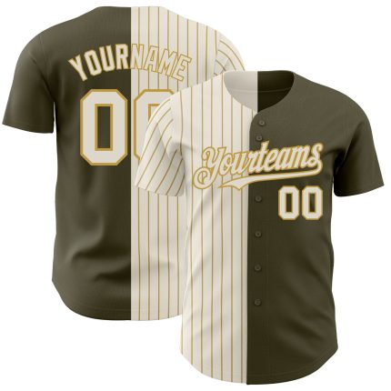 Personalized Olive Cream-Old Gold Pinstripe Authentic Split Fashion Salute To Service Baseball Jersey Team Custom Name and Number