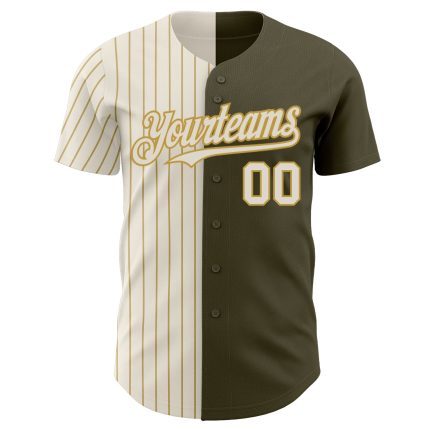 Personalized Olive Cream-Old Gold Pinstripe Authentic Split Fashion Salute To Service Baseball Jersey Team Custom Name and Number