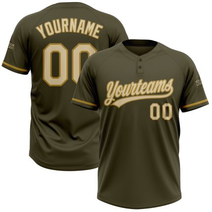 Personalized Olive Cream-Old Gold Salute To Service Two-Button Unisex Softball Jersey Team Custom Name and Number