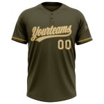 Personalized Olive Cream-Old Gold Salute To Service Two-Button Unisex Softball Jersey Team Custom Name and Number