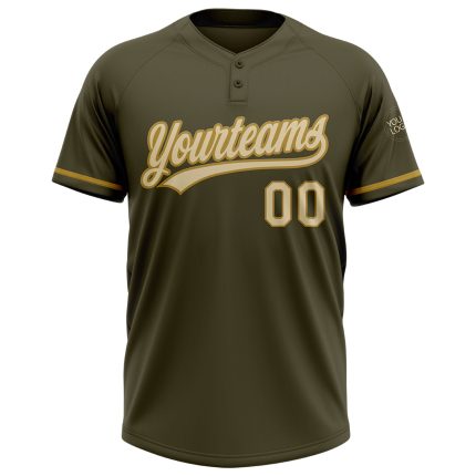 Personalized Olive Cream-Old Gold Salute To Service Two-Button Unisex Softball Jersey Team Custom Name and Number