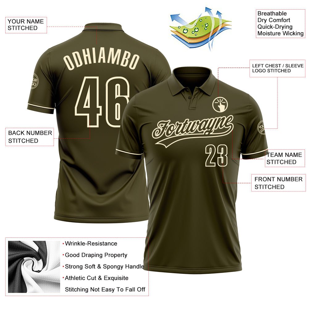 Personalized Olive Cream Performance Vapor Salute To Service Golf Polo Shirt Team Custom Name and Number Personalized Olive Cream Performance Vapor Salute To Service Golf Polo Shirt Team Custom Name and Number - Image 3