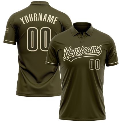 Personalized Olive Cream Performance Vapor Salute To Service Golf Polo Shirt Team Custom Name and Number