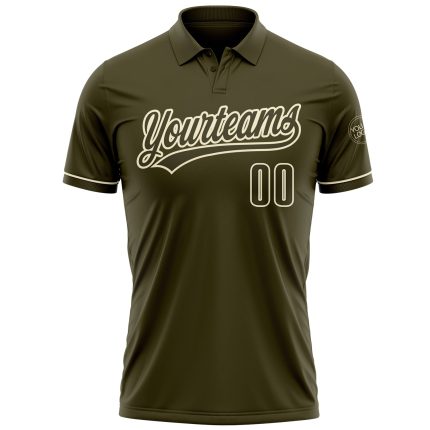 Personalized Olive Cream Performance Vapor Salute To Service Golf Polo Shirt Team Custom Name and Number