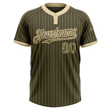 Personalized Olive Cream Pinstripe Camo Salute To Service Two-Button Unisex Softball Jersey Team Custom Name and Number