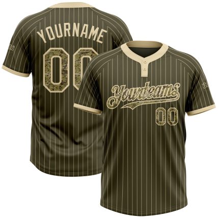 Personalized Olive Cream Pinstripe Camo Salute To Service Two-Button Unisex Softball Jersey Team Custom Name and Number