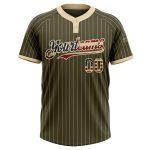Personalized Olive Cream Pinstripe Vintage USA Flag Salute To Service Two-Button Unisex Softball Jersey Team Custom Name and Number