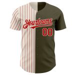 Personalized Olive Cream-Red Pinstripe Authentic Split Fashion Salute To Service Baseball Jersey Team Custom Name and Number