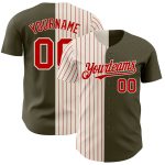 Personalized Olive Cream-Red Pinstripe Authentic Split Fashion Salute To Service Baseball Jersey Team Custom Name and Number