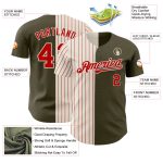 Personalized Olive Cream-Red Pinstripe Authentic Split Fashion Salute To Service Baseball Jersey Team Custom Name and Number