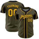 Personalized Olive Gold-Black 3 Colors Arm Shapes Authentic Salute To Service Baseball Jersey Team Custom Name and Number
