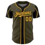 Personalized Olive Gold-Black 3 Colors Arm Shapes Authentic Salute To Service Baseball Jersey Team Custom Name and Number