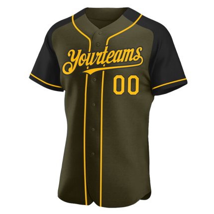 Personalized Olive Gold-Black Authentic Raglan Sleeves Salute To Service Baseball Jersey Team Custom Name and Number