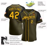 Personalized Olive Gold-Black Authentic Raglan Sleeves Salute To Service Baseball Jersey Team Custom Name and Number