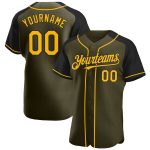 Personalized Olive Gold-Black Authentic Raglan Sleeves Salute To Service Baseball Jersey Team Custom Name and Number