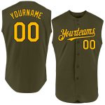 Personalized Olive Gold-Black Authentic Sleeveless Salute To Service Baseball Jersey Team Custom Name and Number