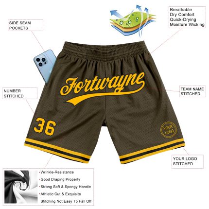 Personalized Olive Gold-Black Authentic Throwback Salute To Service Basketball Shorts Team Custom Name and Number