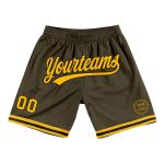 Personalized Olive Gold-Black Authentic Throwback Salute To Service Basketball Shorts Team Custom Name and Number