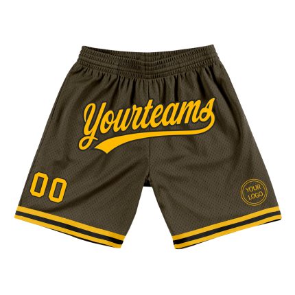 Personalized Olive Gold-Black Authentic Throwback Salute To Service Basketball Shorts Team Custom Name and Number