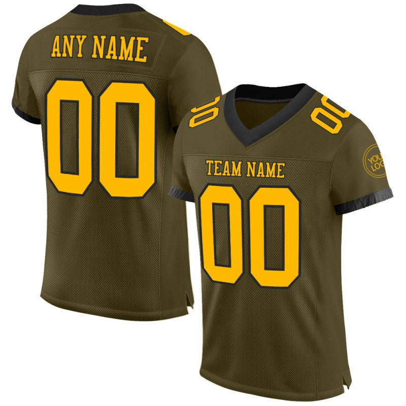 Personalized Olive Gold-Black Mesh Authentic Salute To Service Football Jersey Team Custom Name and Number