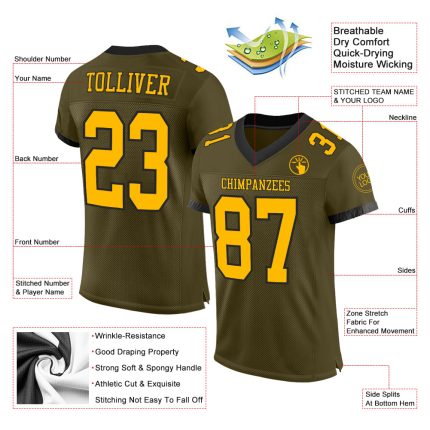 Personalized Olive Gold-Black Mesh Authentic Salute To Service Football Jersey Team Custom Name and Number