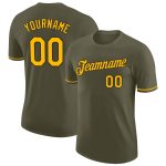 Personalized Olive Gold-Black Performance Salute To Service T-Shirt Team Custom Name and Number