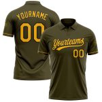 Personalized Olive Gold-Black Performance Vapor Salute To Service Golf Polo Shirt Team Custom Name and Number