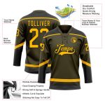 Personalized Olive Gold-Black Salute To Service Hockey Lace Neck Jersey Team Custom Name and Number
