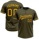 Personalized Olive Gold-Black Salute To Service Two-Button Unisex Softball Jersey