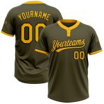 Personalized Olive Gold-Black Salute To Service Two-Button Unisex Softball Jersey Team Custom Name and Number