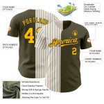 Personalized Olive Gold Cream-Black Pinstripe Authentic Split Fashion Salute To Service Baseball Jersey Team Custom Name and Number