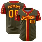 Personalized Olive Gold-Red 3 Colors Arm Shapes Authentic Salute To Service Baseball Jersey Team Custom Name and Number