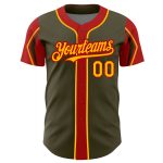 Personalized Olive Gold-Red 3 Colors Arm Shapes Authentic Salute To Service Baseball Jersey Team Custom Name and Number