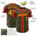 Personalized Olive Gold-Red 3 Colors Arm Shapes Authentic Salute To Service Baseball Jersey Team Custom Name and Number