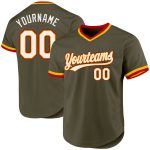 Personalized Olive Gold-Red Authentic Throwback Salute To Service Baseball Jersey Team Custom Name and Number