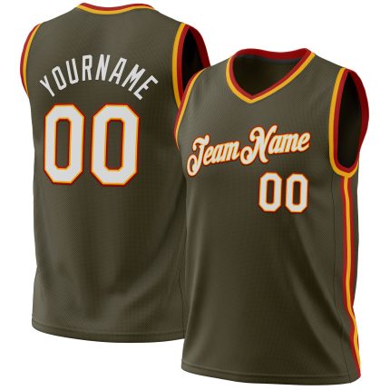 Personalized Olive Gold-Red Authentic Throwback Salute To Service Basketball Jersey Team Custom Name and Number
